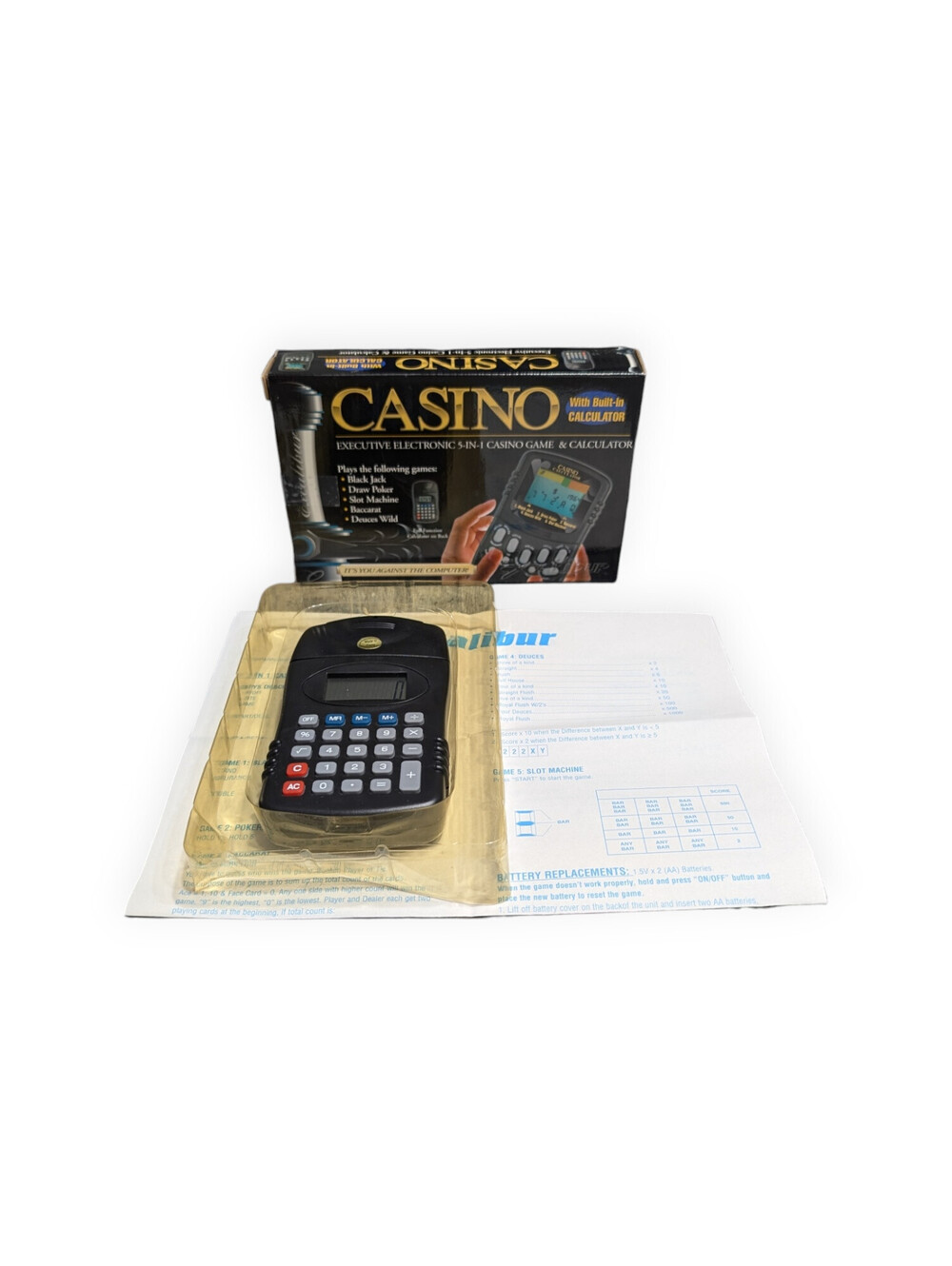 Excalibur Casino 5-in-1 Handheld Electronic Game Calculator Novelty Tested Work